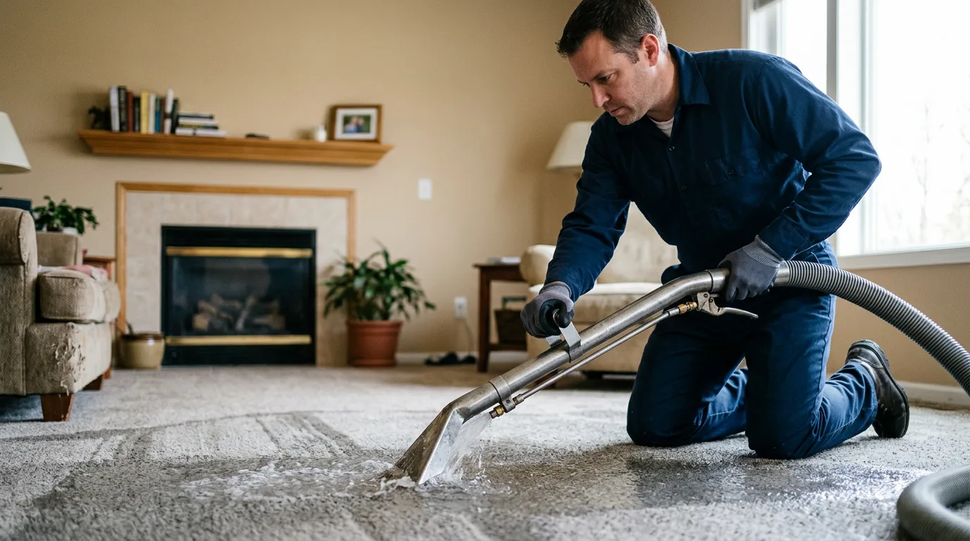 Water damage restoration technician working near Goodwine, IL
